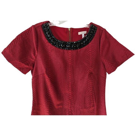 HALO short sleeve red snakeskin‎ beaded neckline sheath career Dress size M - Picture 8 of 11